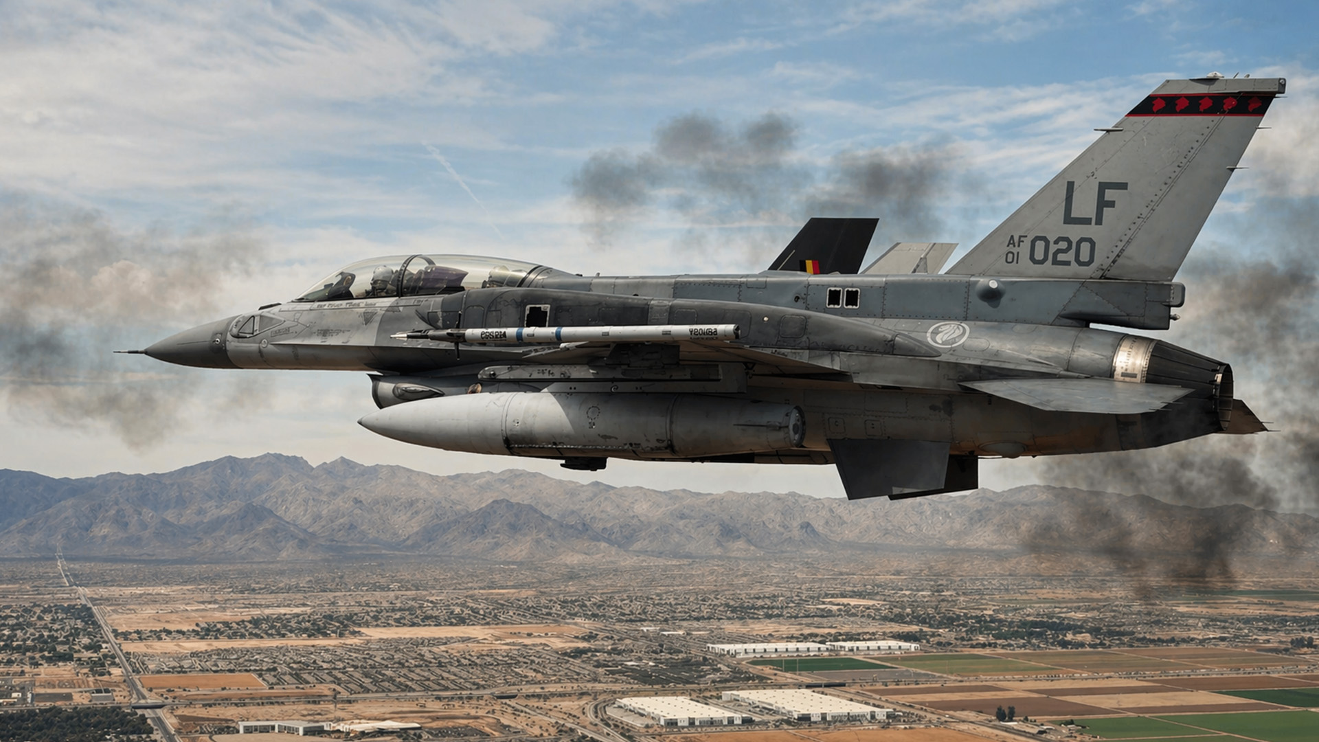 F-35 and F-16 jets fly formation at Luke Air Force Base