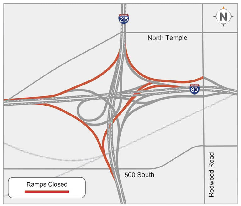 2 key I-80, I-215 ramps near Salt Lake airport to close for up to 45 days