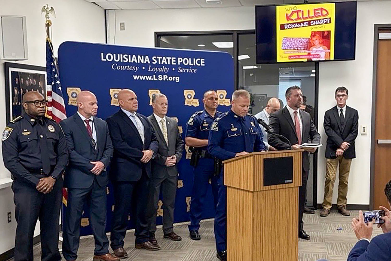 A press conference with an update on the Roxanne Sharp cold case homicide investigation.