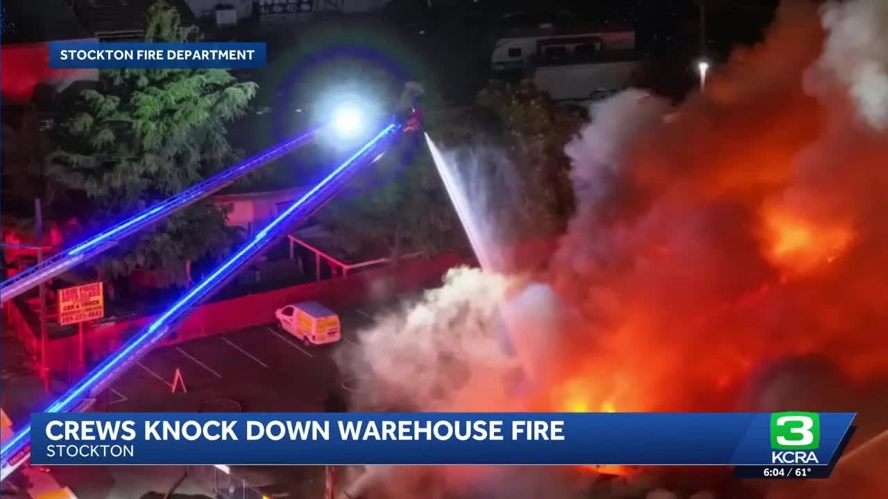 Crews battle 'challenging' commercial fire in Stockton