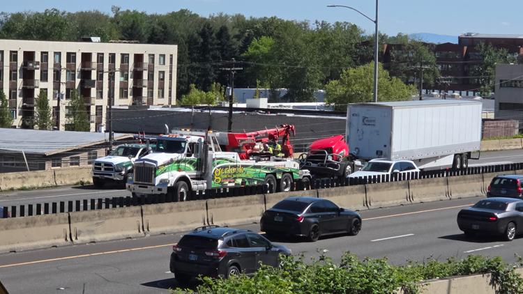 All lanes open after semi-truck crash on Interstate 5 at Macadam Avenue