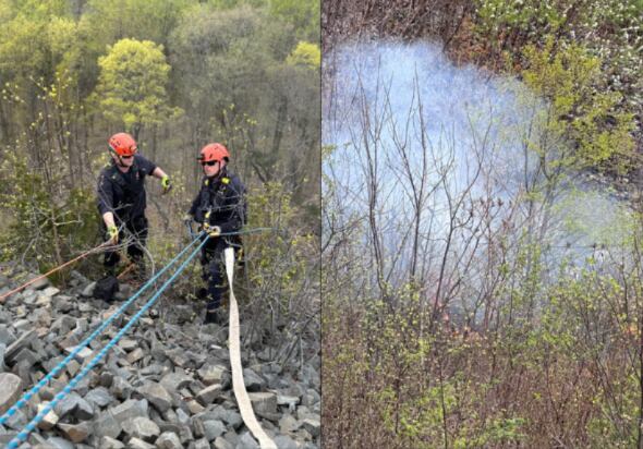 Firefighters battle brush fire on Ragged Mountain in Southington