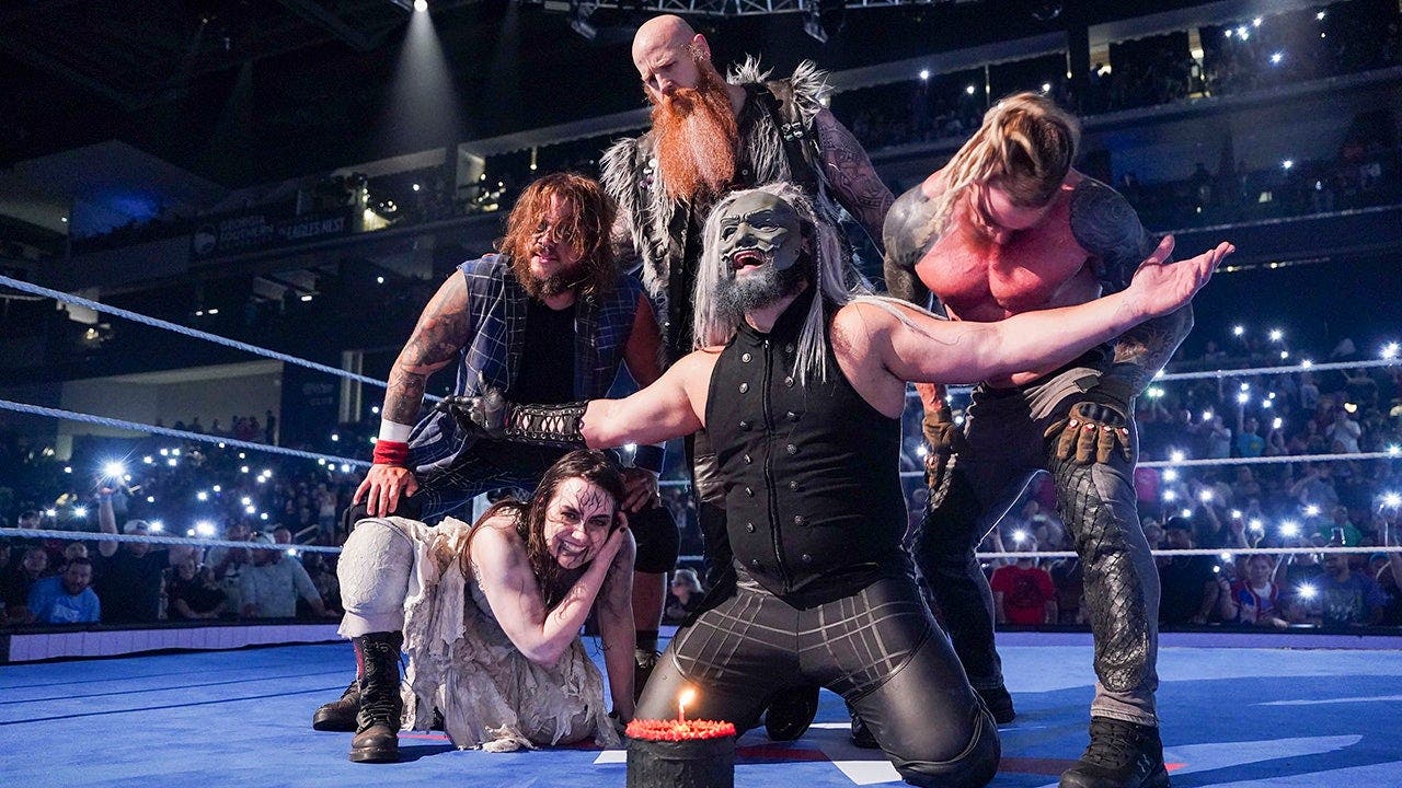 Uncle Howdy, Erick Rowan, Dexter Lumis, Joe Gacy, and Nikki Cross appear during SmackDown at First Horizon Center in Savannah, Ga., on May 23, 2025.