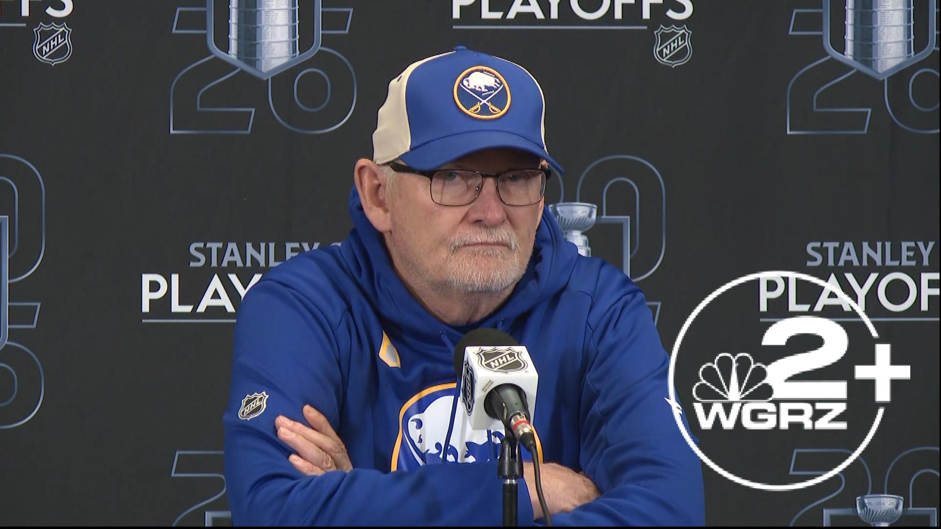 Lindy Ruff speaks to the media from Boston