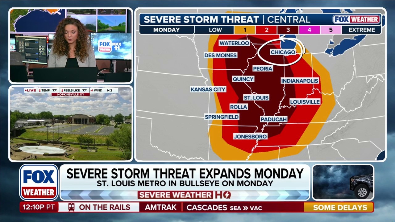 Severe storm threat expands into Monday, bringing large hail, strong ...