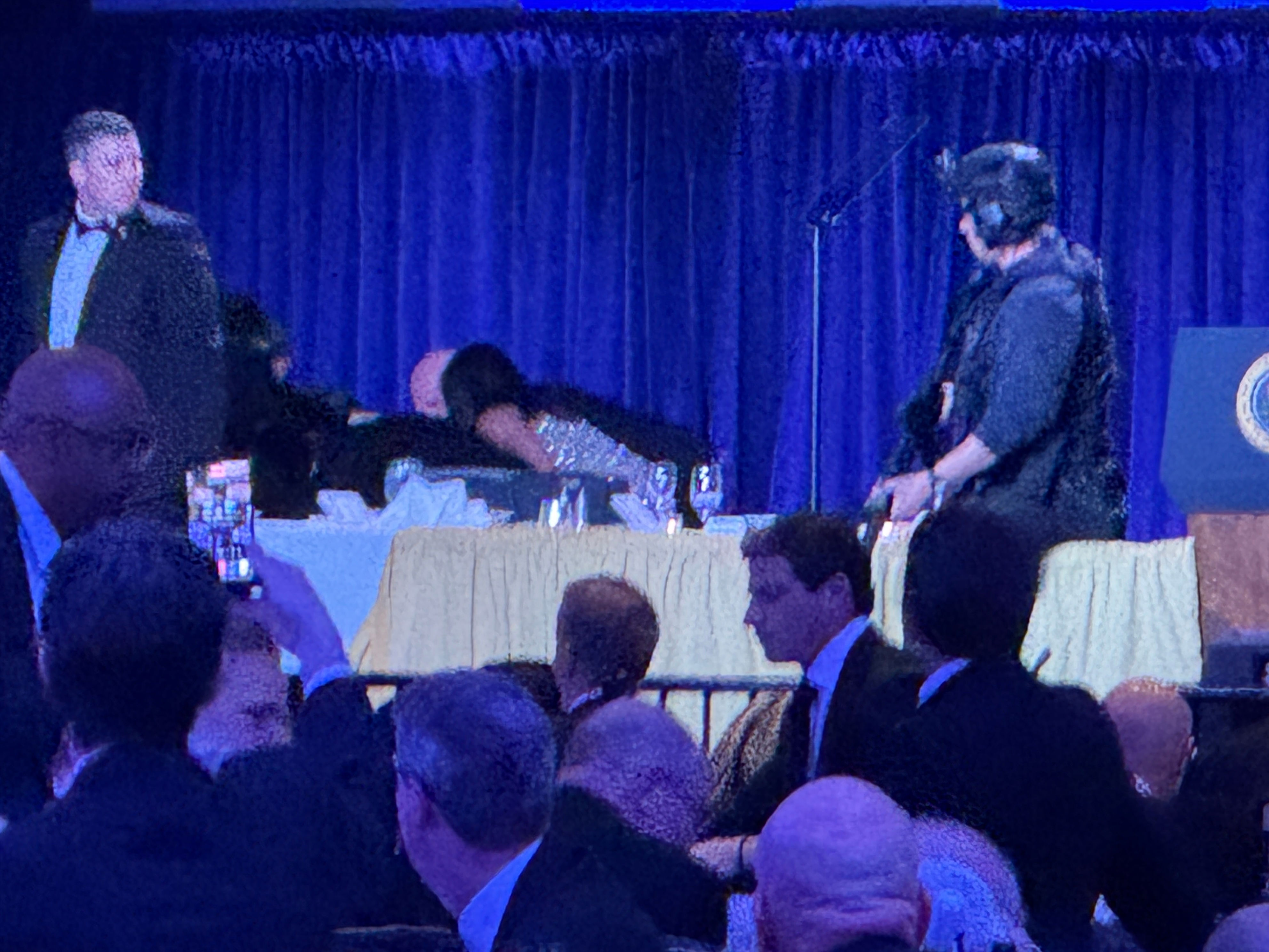 Secret service agents respond during the White House Correspondents Dinner in Washington, on April 25, 2026.
