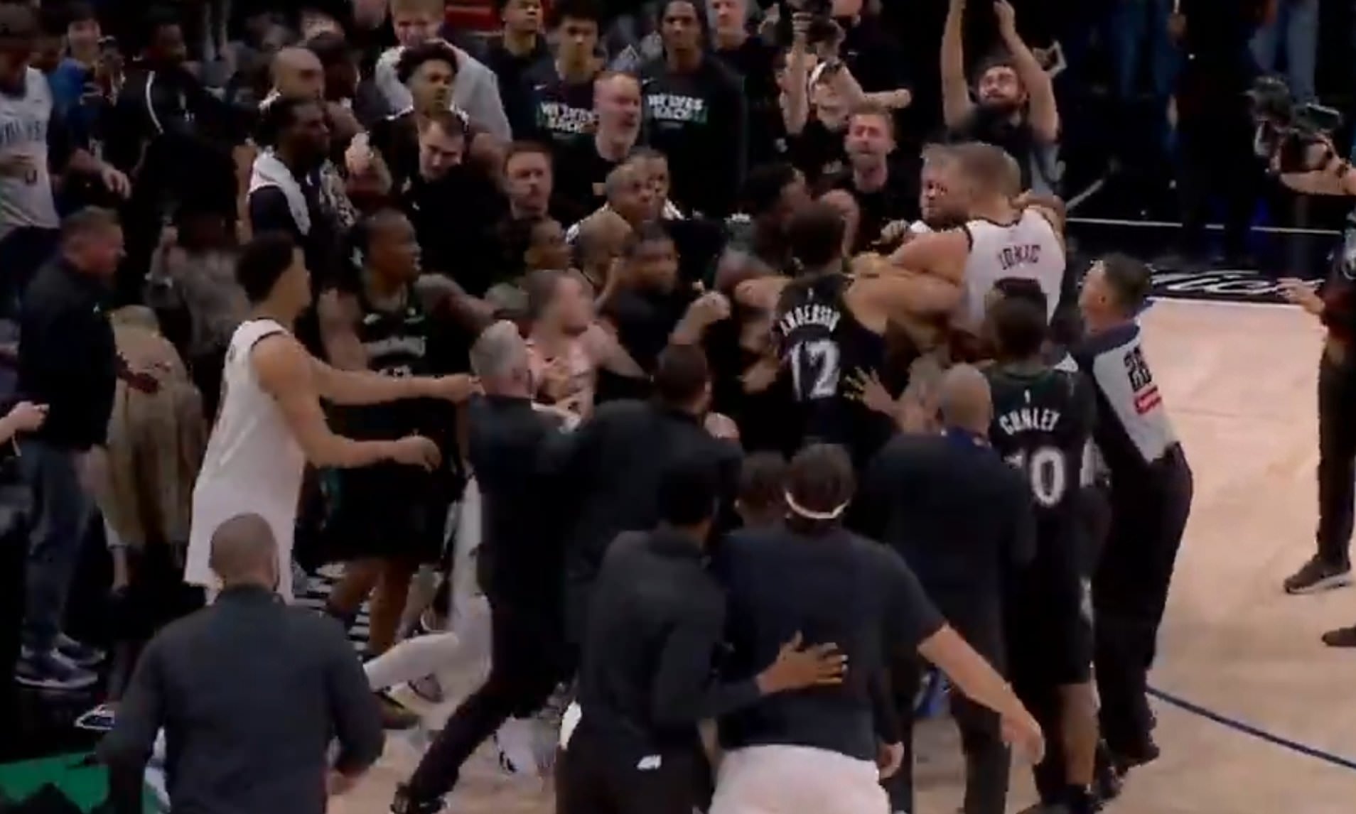 Mayhem at end of NBA playoff game as huge brawl breaks out after player ...