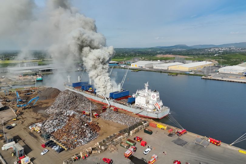 Huge ship on fire in Newport Docks as smoke seen for miles around