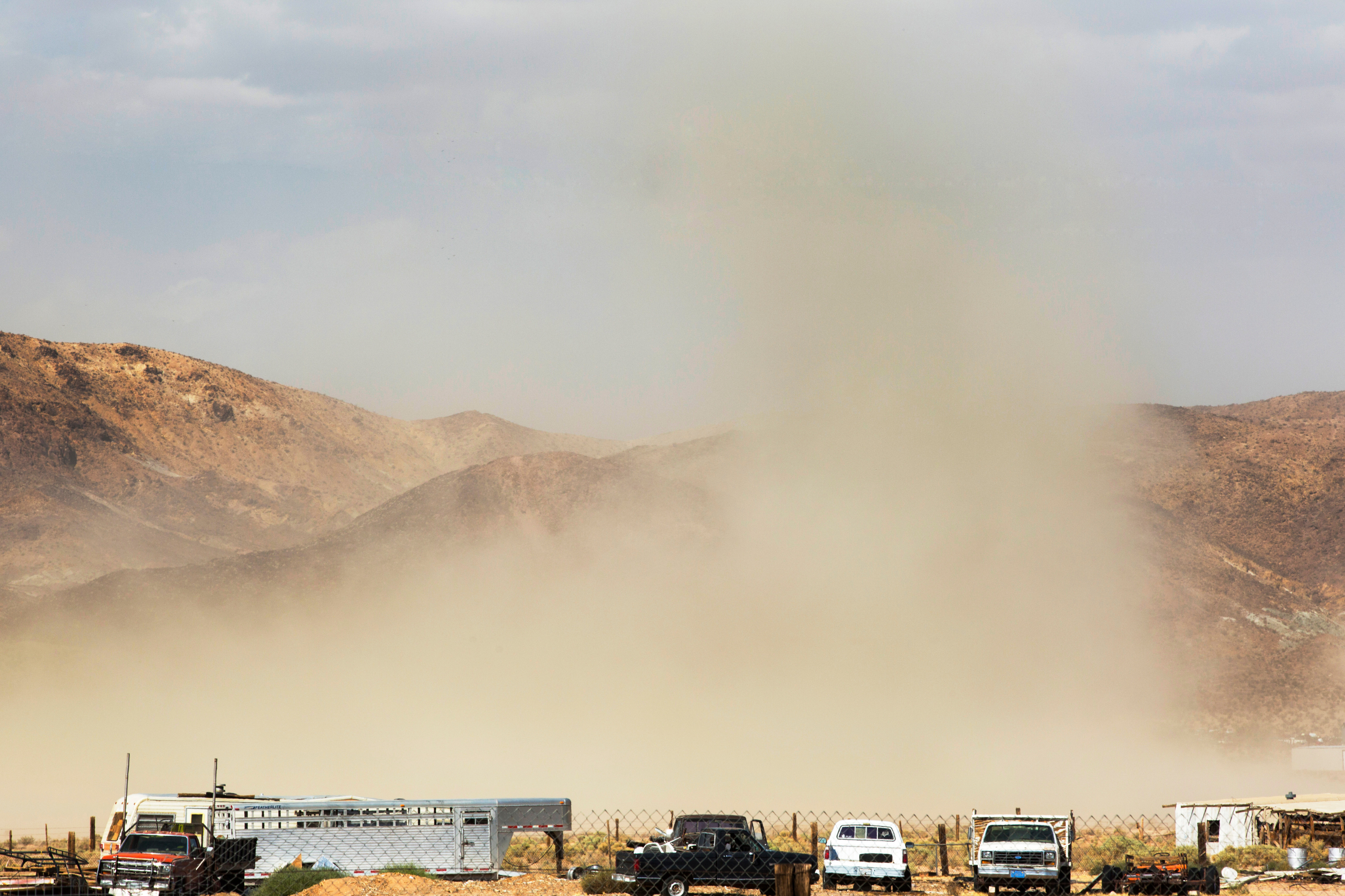 A dust storm in the Mojave Desert in California, USA.