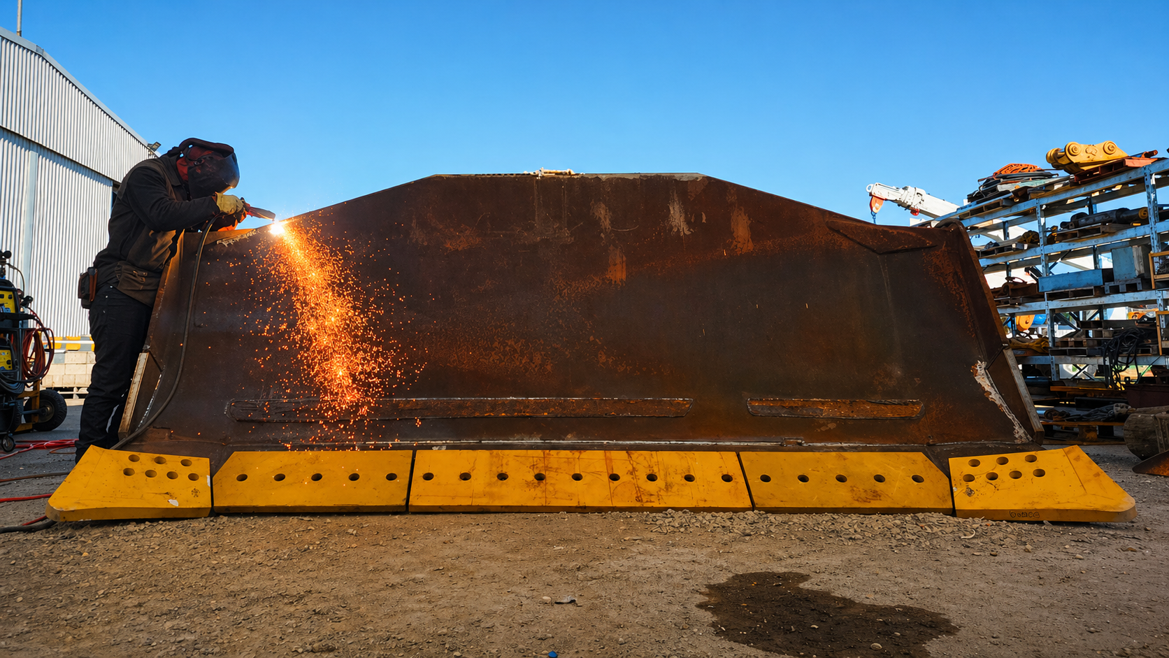 A broken bulldozer blade needed a massive repair