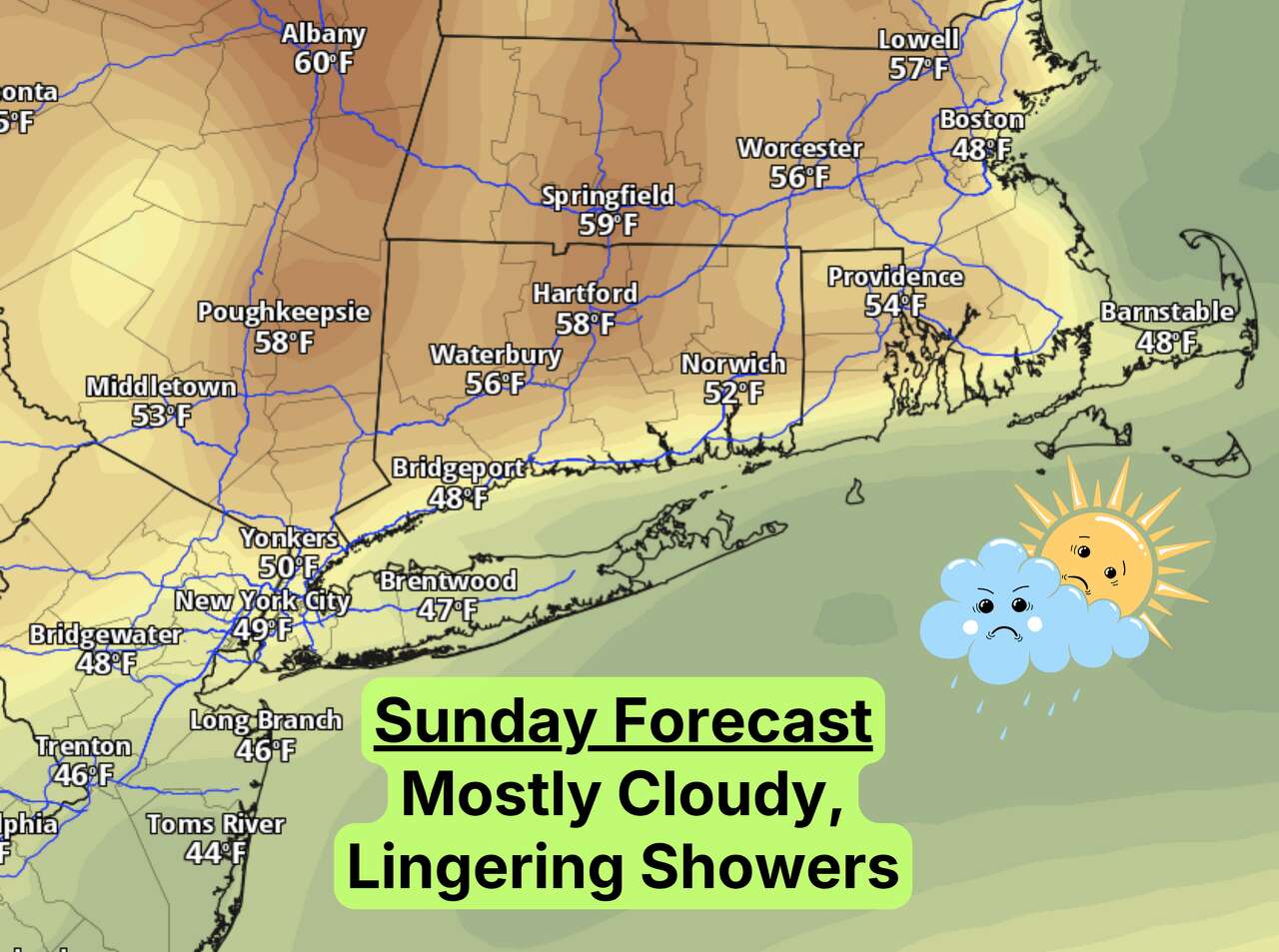 Clouds and lingering showers in parts of Connecticut Sunday before ...