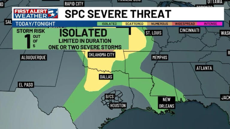 Isolated storm chance into a new week, more widespread before weekend