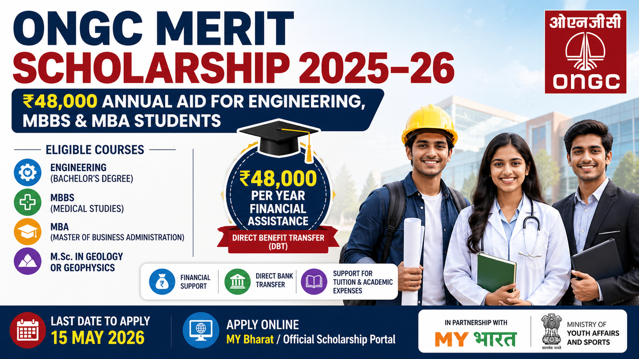 ONGC merit scholarship 2025–26: ₹48,000 annual aid for engineering ...