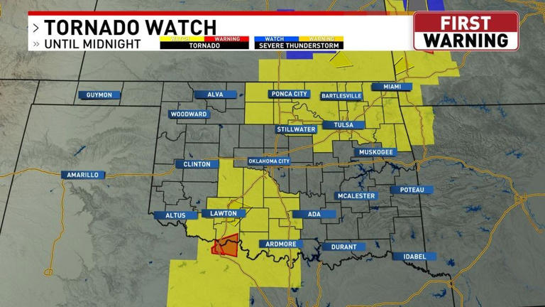 Tornado watch issued for parts of southern and northern Oklahoma