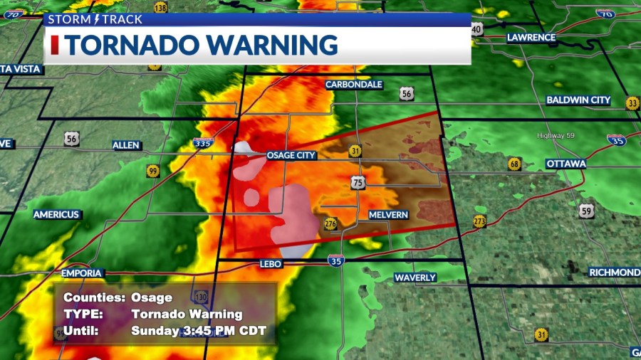 Tornado warning ends in northeast Kansas Sunday