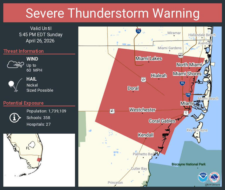 Sever thunderstorm warning issued for parts of Miami-Dade and Broward ...