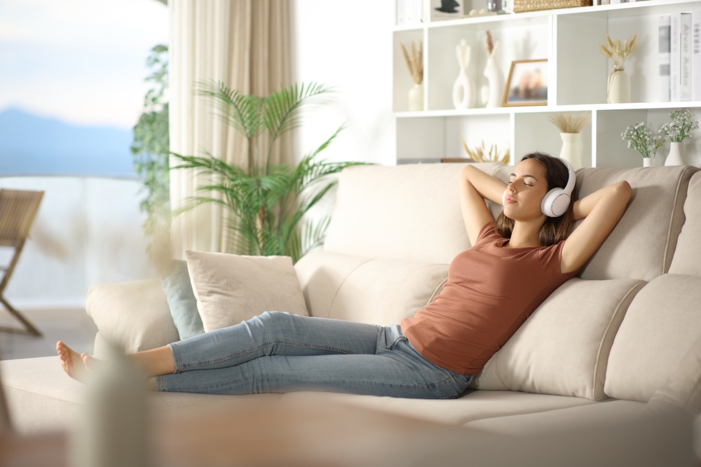 listening to music on couch