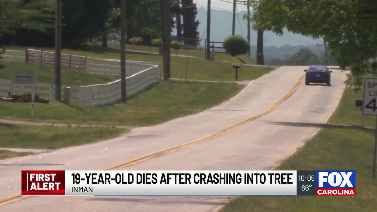 19-year-old dies after crashing into tree in Inman, coroner says