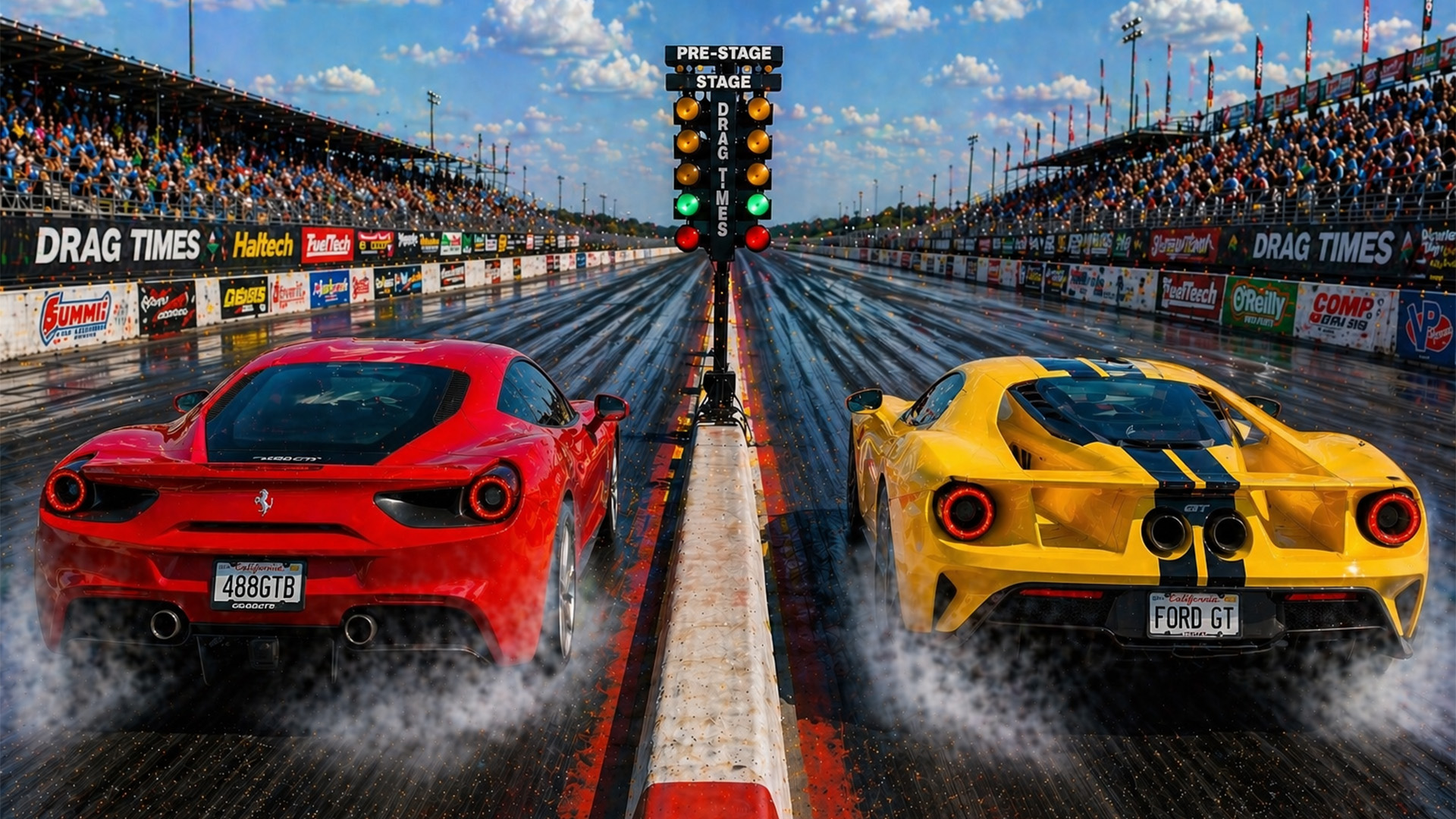 Ford GT vs Ferrari 488 drag race