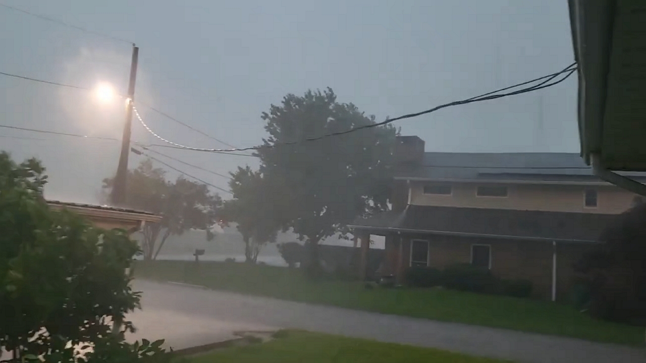 Severe storm line brings heavy rain curtains in Westwego, Louisiana, USA