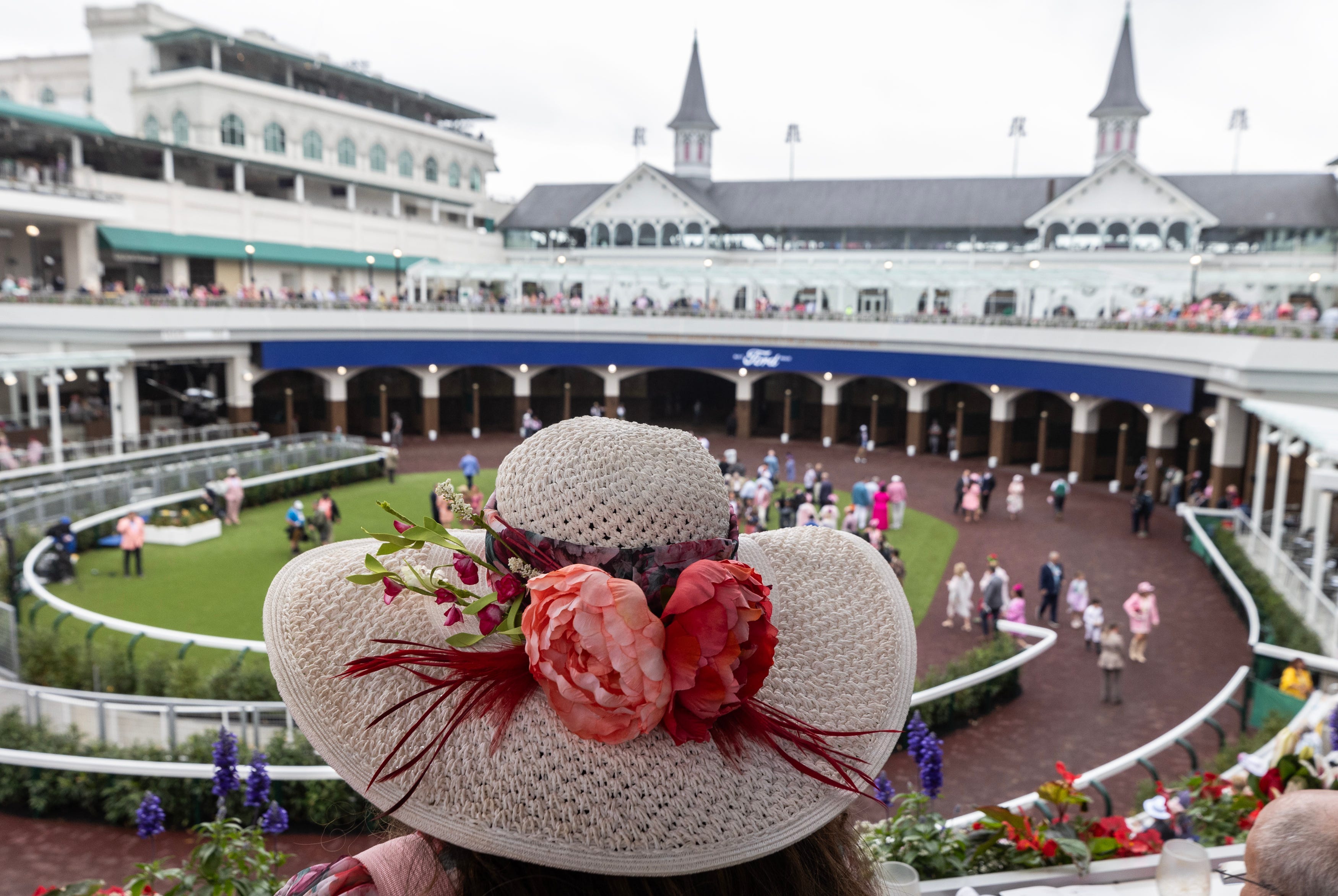 An overview of the recently renovated paddock area at Churchill Downs.