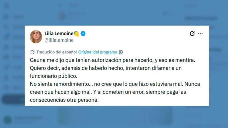 El posteo de Lilia Lemoine contra Luciana Geuna