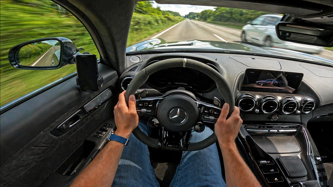 Mercedes AMG GTR in a high speed Autobahn run