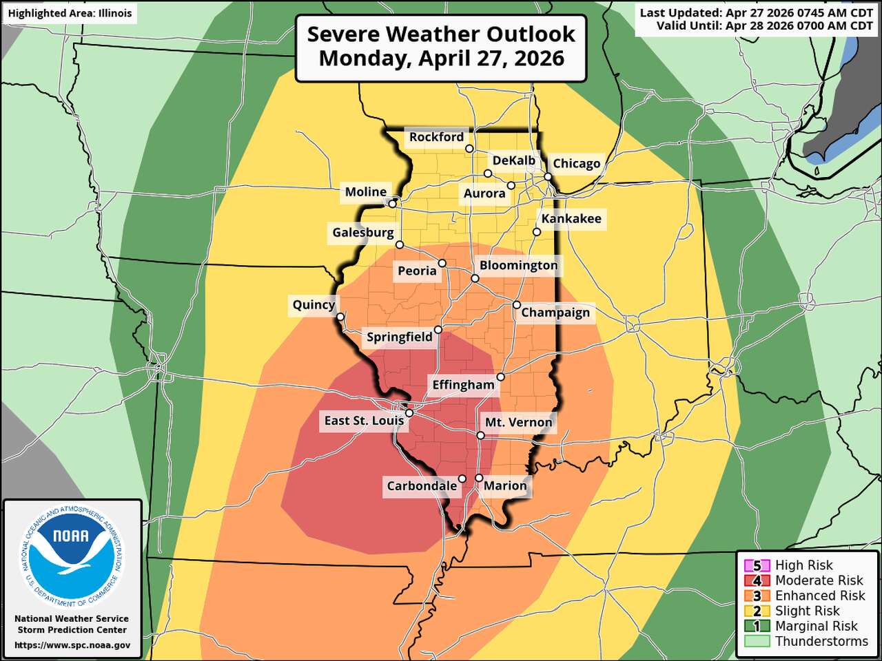 Severe weather threat upgraded in Illinois with risk of strong ...