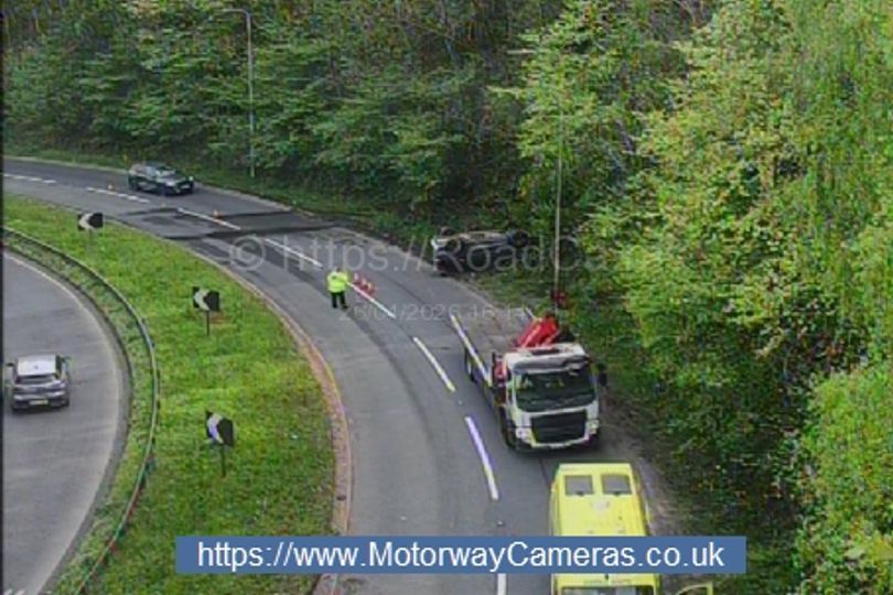 Two casualties in Royal Stoke after M6 car overturns