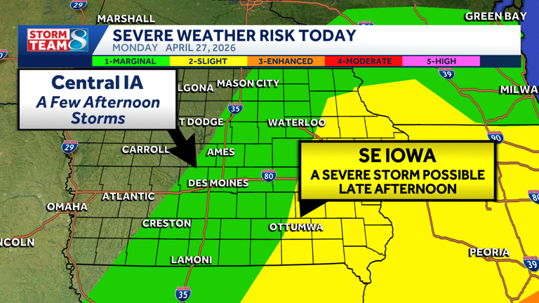 Iowa weather: How likely a severe storm is the rest of Monday
