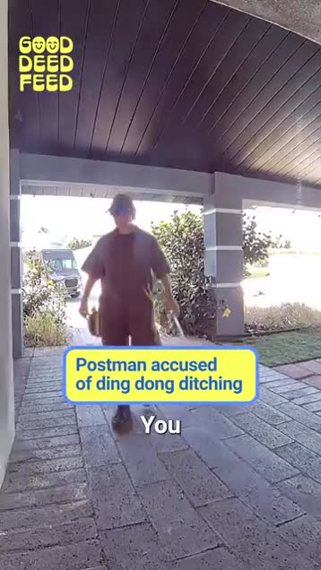 Moment postman rings doorbell and then runs away
