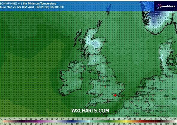 UK weather maps turn icy blue as -3C Arctic freeze hits - 14 coldest cities