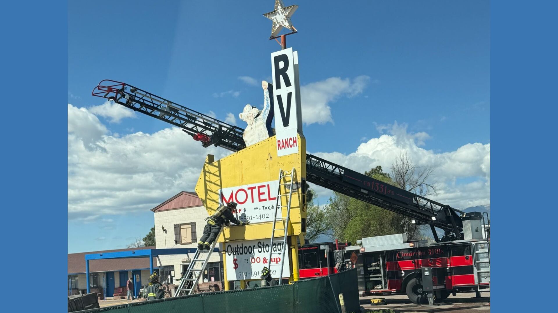 Cimarron Hills Fire Department responds to sign on fire