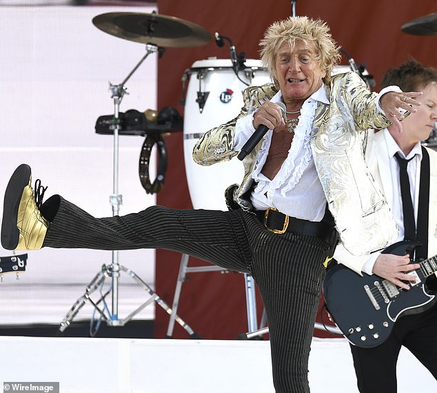Rod Stewart, 81, proves shows off his high kicks on stage in New Orleans