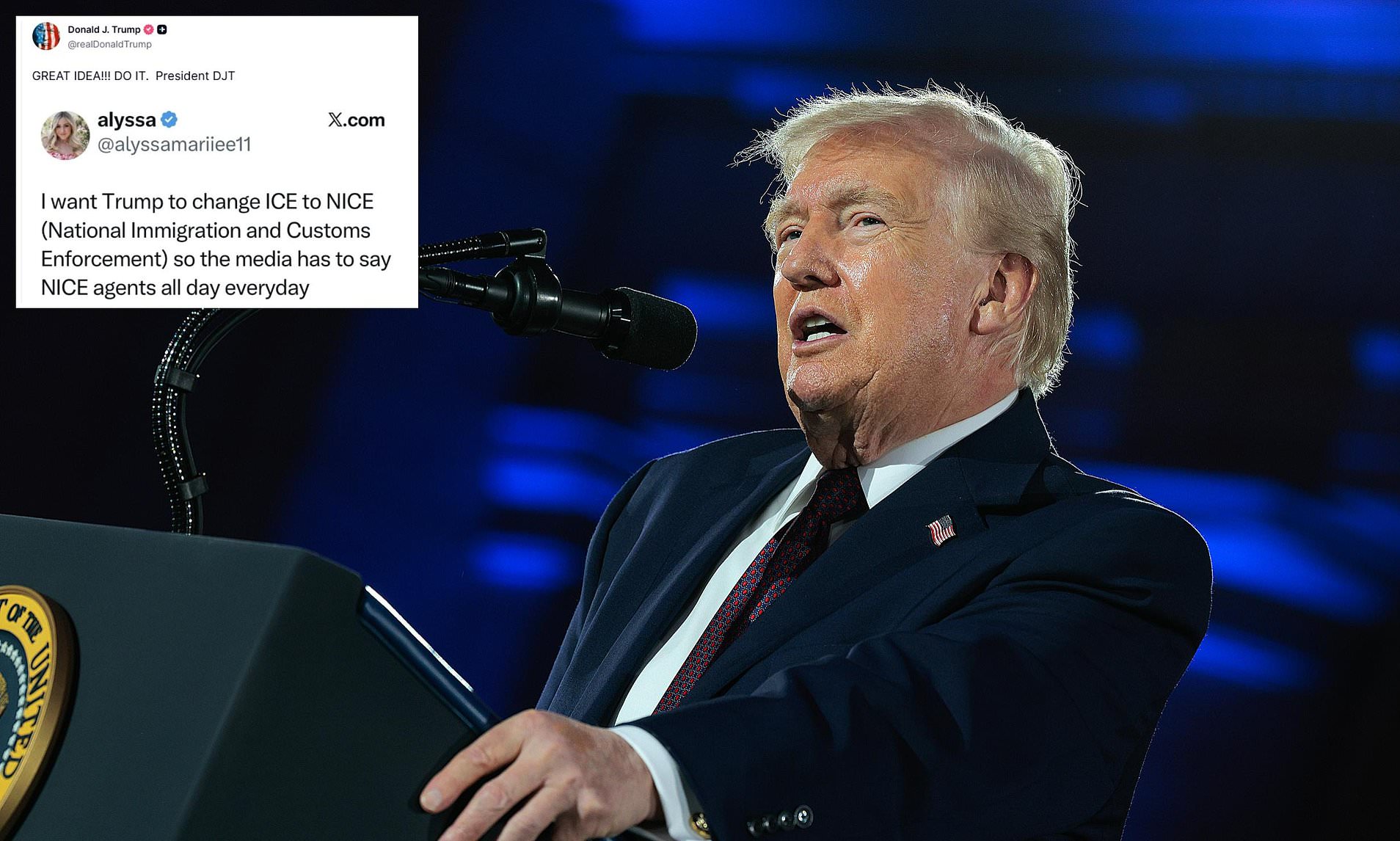 Trump backs 'NICE' rebrand for ICE amid fierce backlash