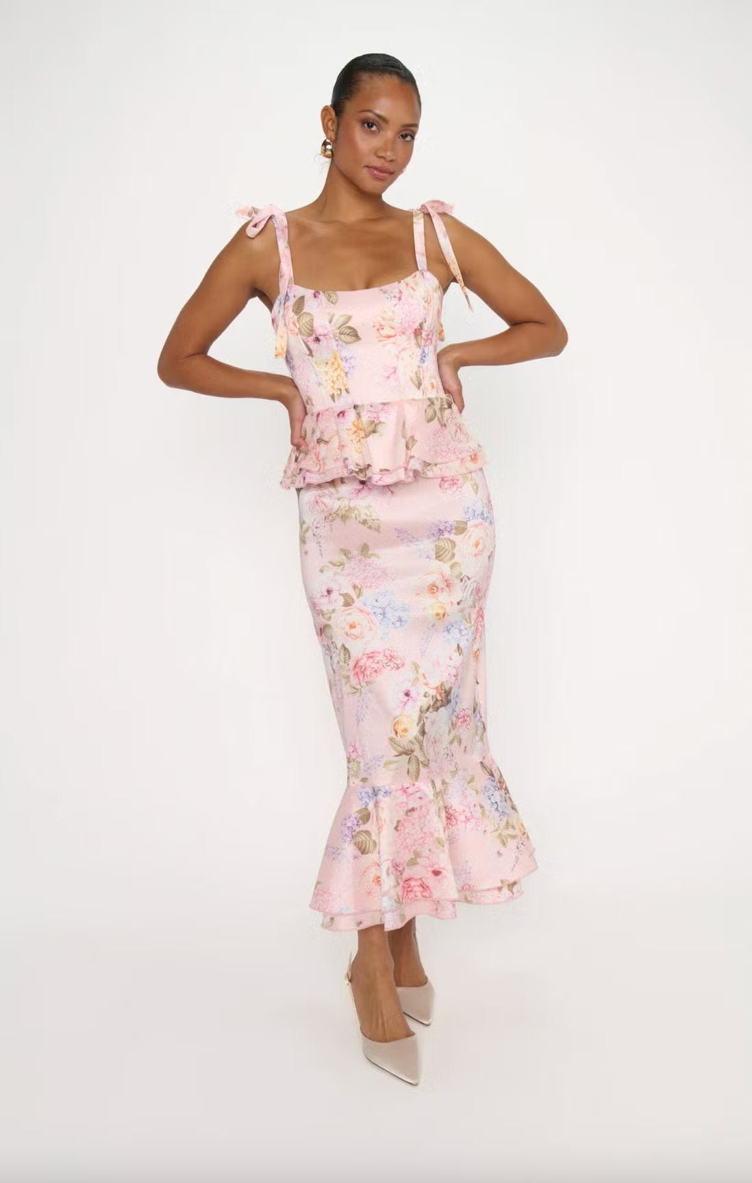 strapless open back dress Light Pink Lace Mesh Overlay Maternity Maxi Dress Medium - Pinkblush main image 0
