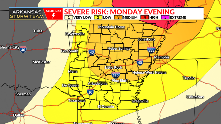 Arkansas Storm Team alert days Monday & Tuesday: Severe storms possible