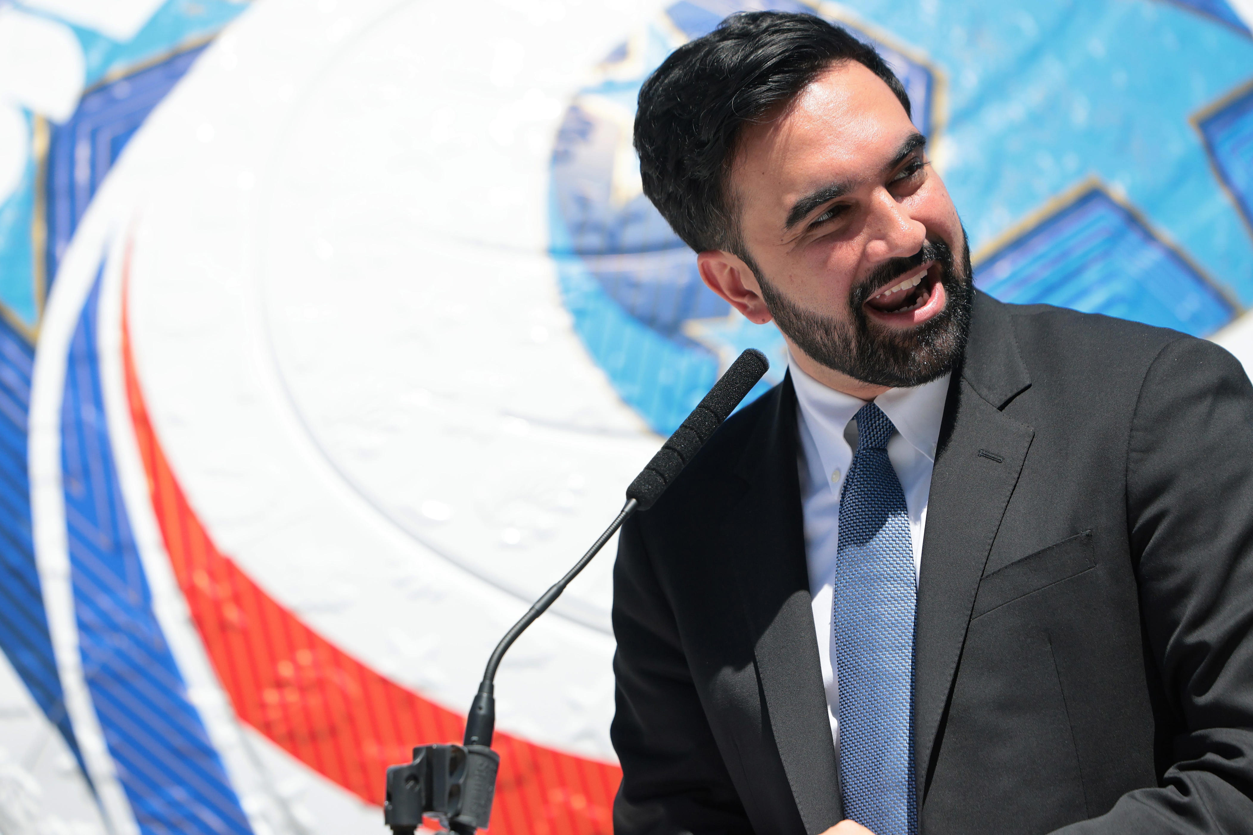 New York Mayor Zohran Mamdani speaks during a press conference at Staten Island University Hospital Community Park on April 27, 2026 in New York City. Mayor Mamdani was joined by Gov. Kathy Hochul, government officials and members of the New York New Jersey FIFA World Cup 2026 Host Committee as they announced NYC will be hosting five free World Cup viewing parties in various parts of NYC.