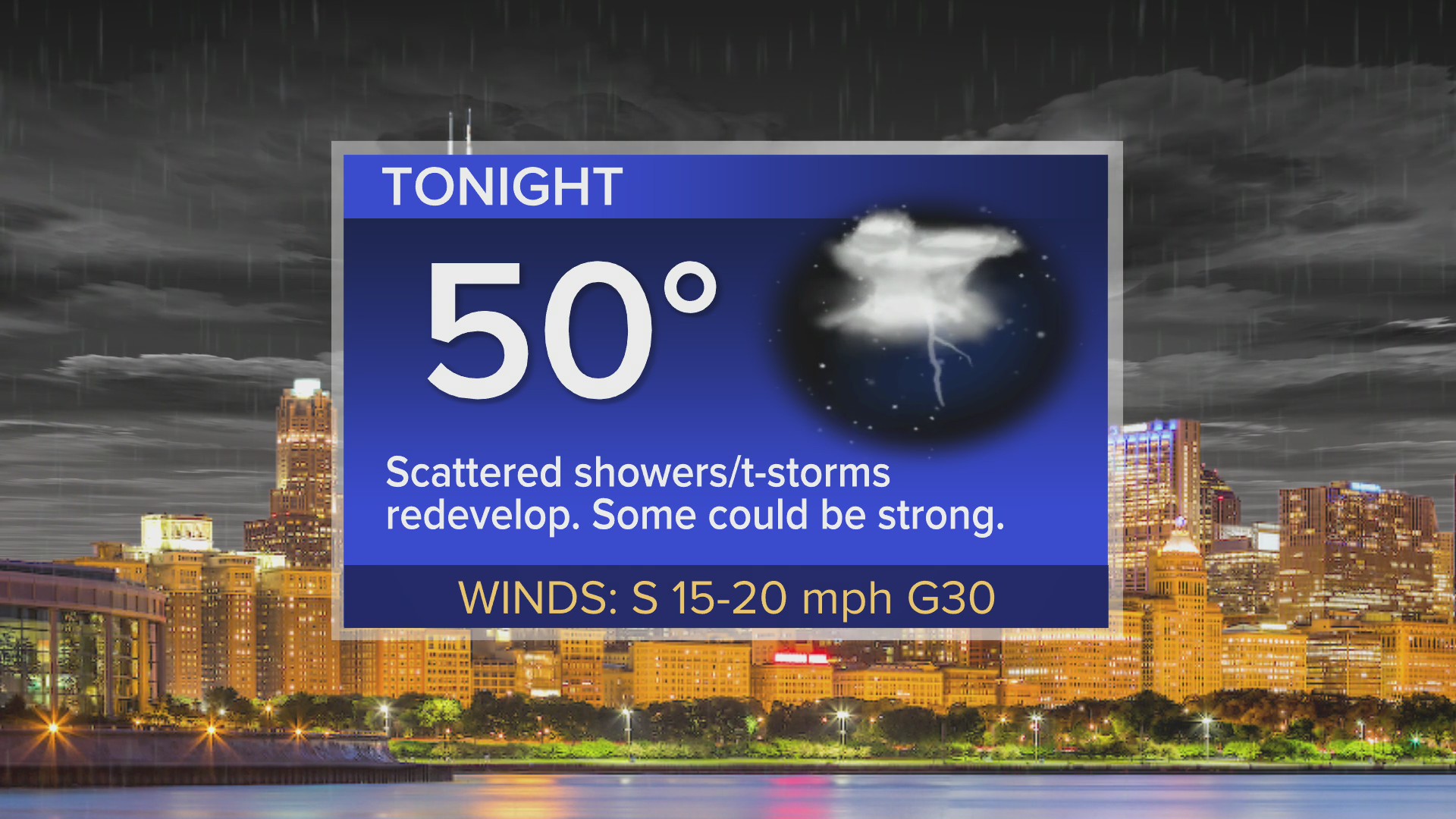 Tonight: Scattered showers, storms