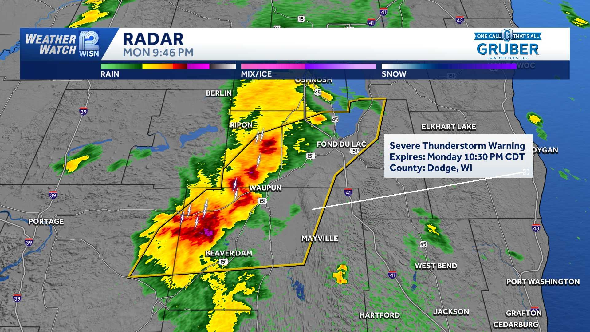 Severe thunderstorm warning issued for Dodge, Fond du Lac counties Monday