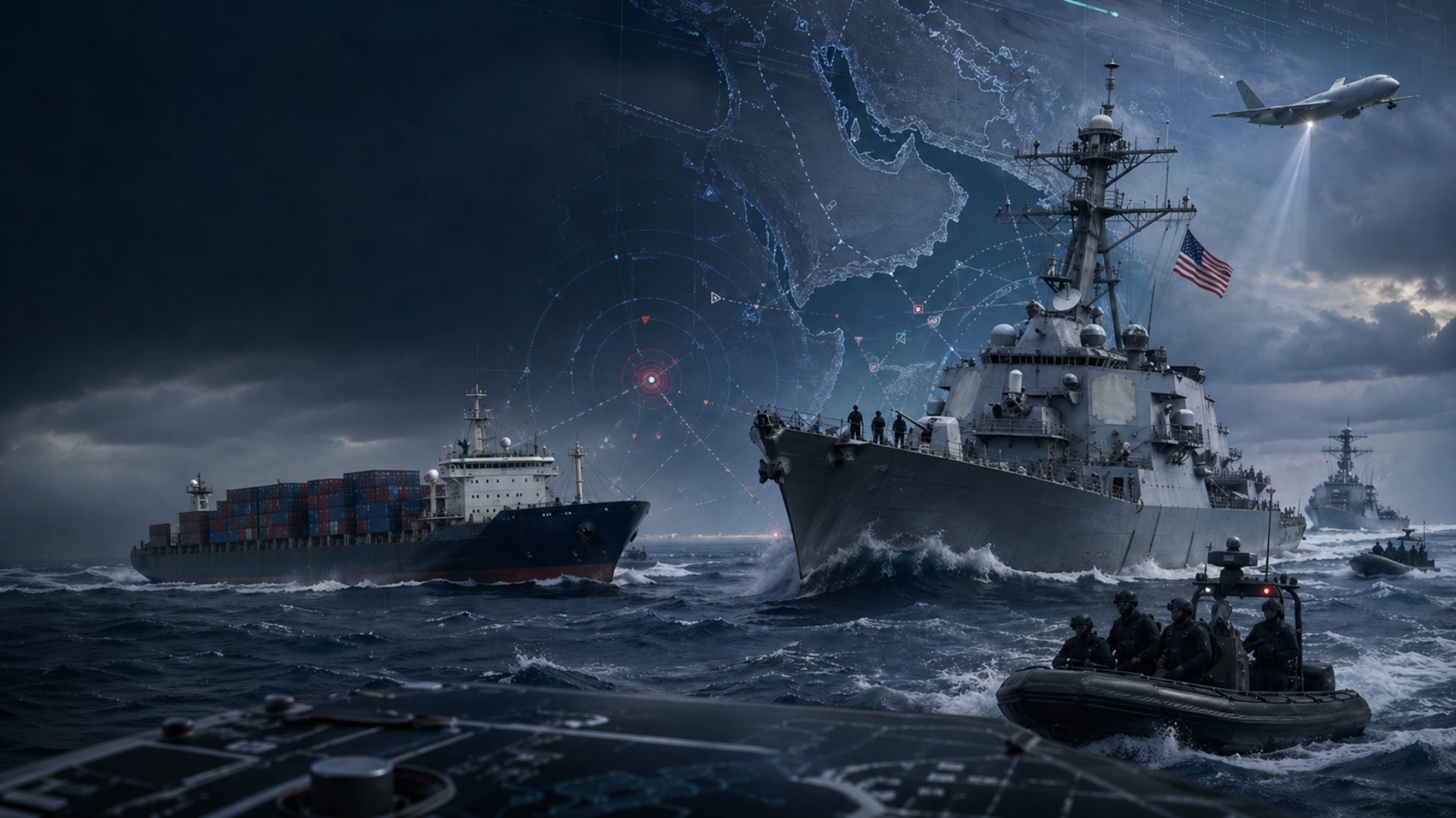 USA stoppen Iran-bezogenes Schiff im Arabischen Meer, während die ...