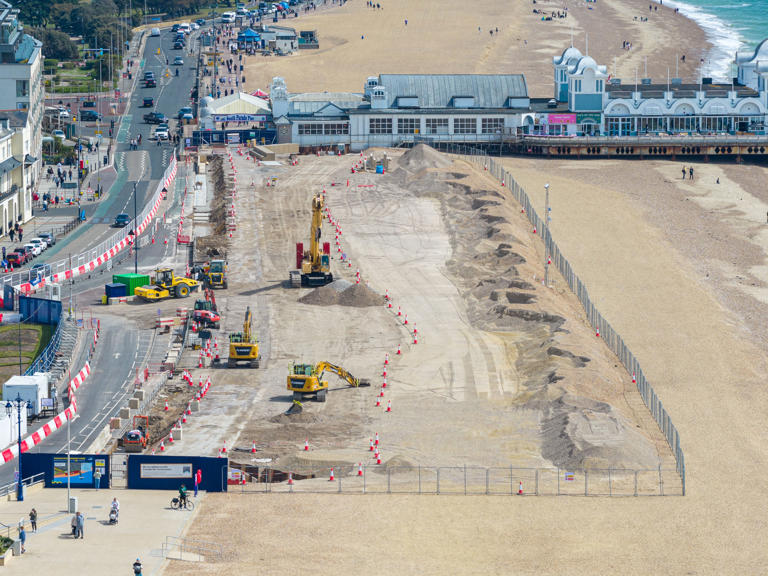 First concreate 'steps' installed as new sea defences are created next ...