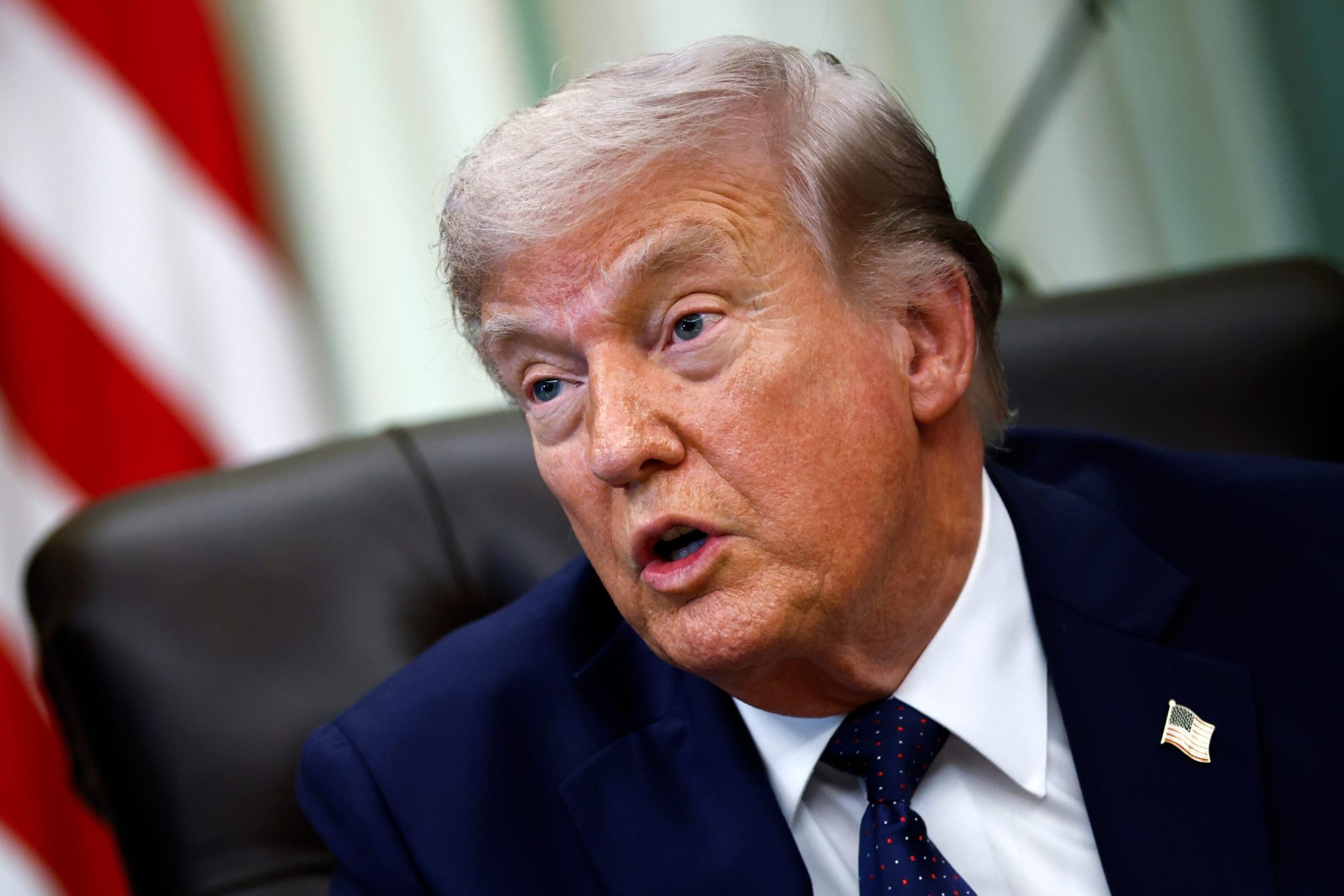 US President Donald Trump speaks to members of the media in the Oval Office of the White House in Washington, DC, US, on Thursday, April 23, 2026.