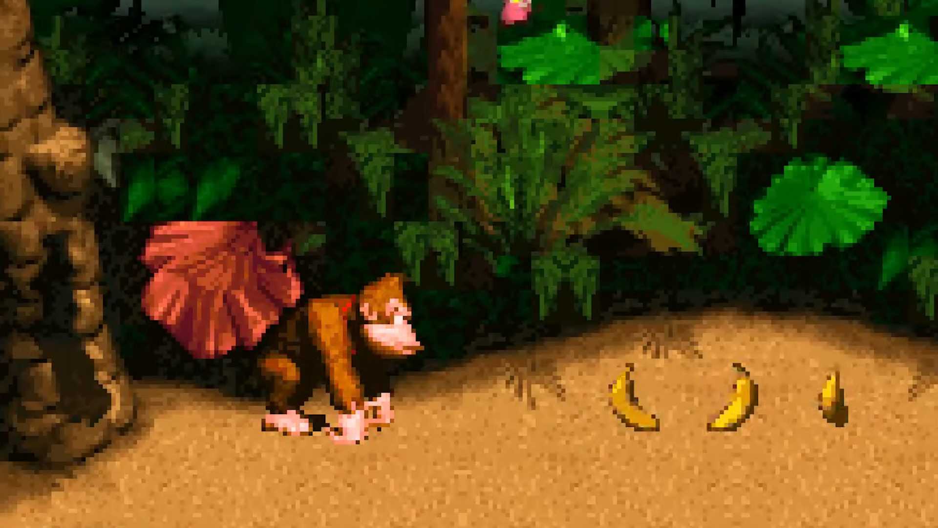 A Donkey Kong Country screenshot showing Donkey Kong in the first level.