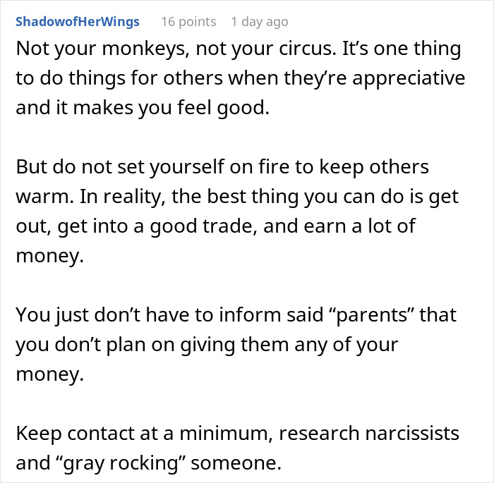 Text advocating for a teen to move out and live their own life instead of sacrificing it for disabled siblings.