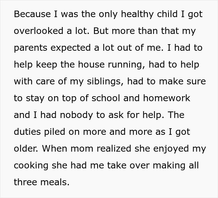 A teen's struggles, feeling overlooked, caring for disabled siblings, and sacrificing life for family duties.