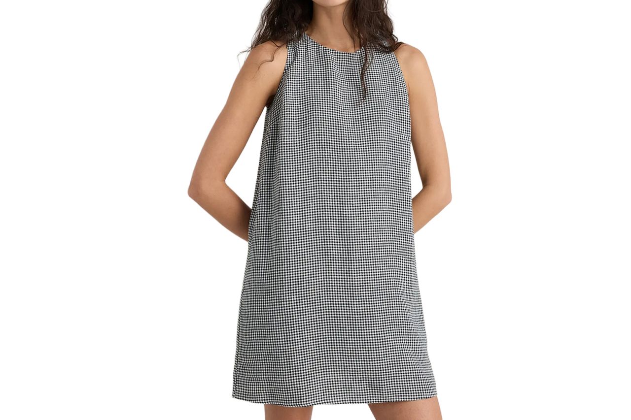 100% European Linen Tank Mini Dress in Classic Mini Gingham