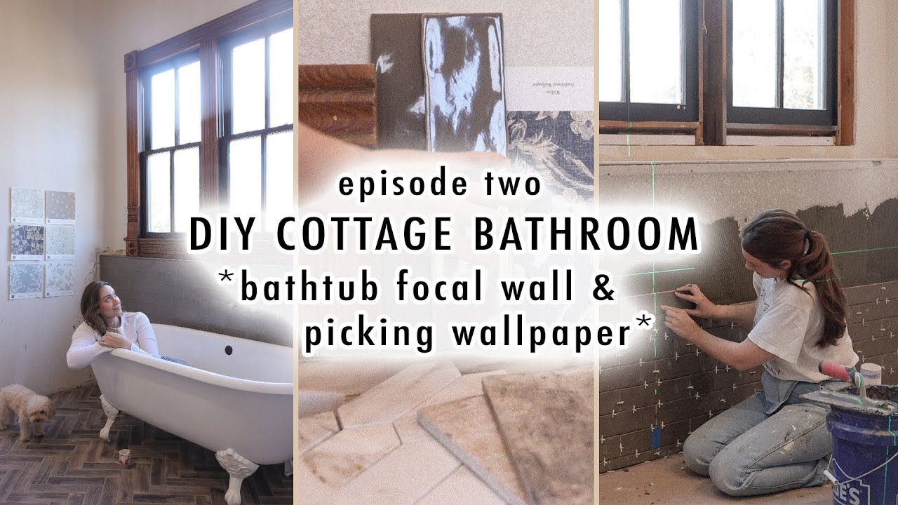 Building a bathtub focal wall and picking beautiful cottage wallpaper