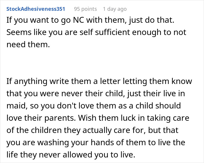 A Reddit comment advising a teen to move out and live their own life, not sacrifice for disabled siblings.