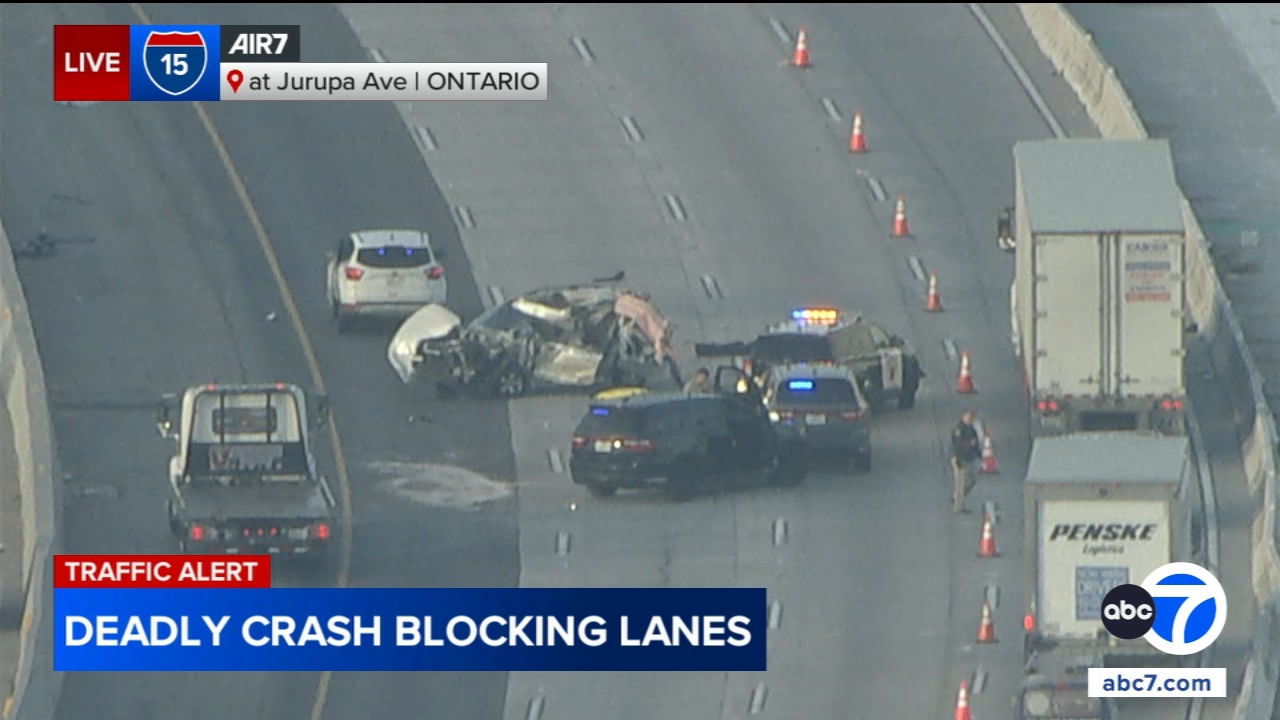 Deadly crash shuts down most southbound lanes of 15 Freeway in Ontario